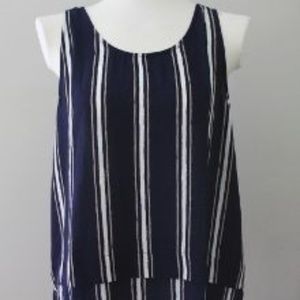 LUSH striped blue layered hem tank top